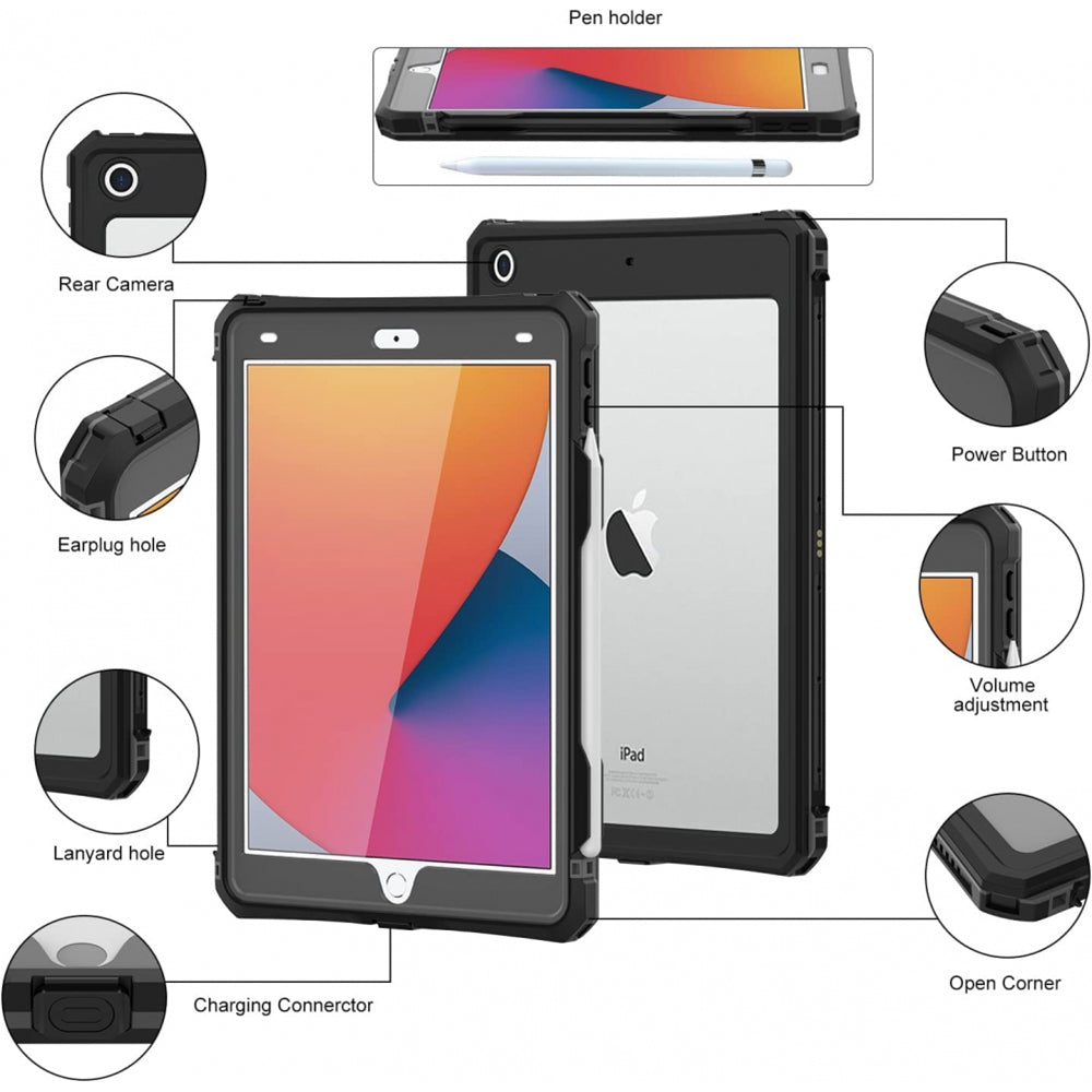 Waterproof Case for Apple iPad 10.2 (2021) / 10.2 (2020) / 10.2 (2019), ShellBox, Black