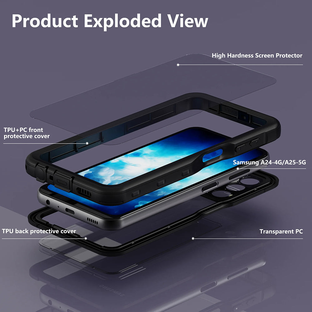 Waterproof Case for Samsung Galaxy A25 A256, ShellBox, Black