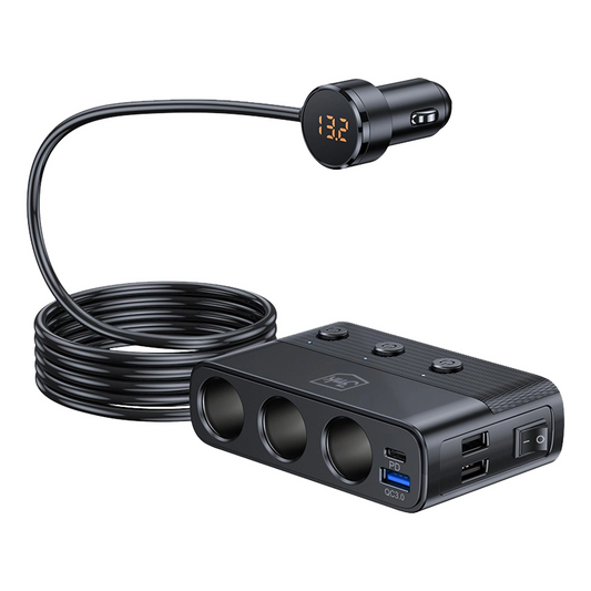 Ładowarka samochodowa 3MK Power Splitter, 120W, 3A, 3 x USB-A - 1 x USB-C - 3 x Rozszerzenie zapalniczki, Czarny