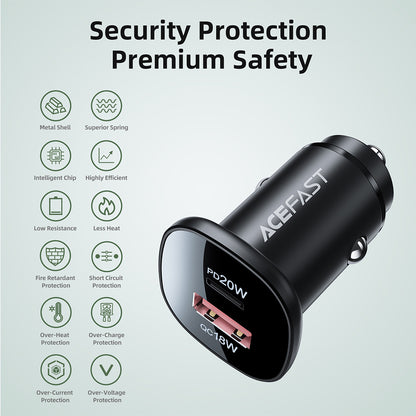 Ładowarka samochodowa Acefast B1, 38W, 3A, 1 x USB-A - 1 x USB-C, Czarna