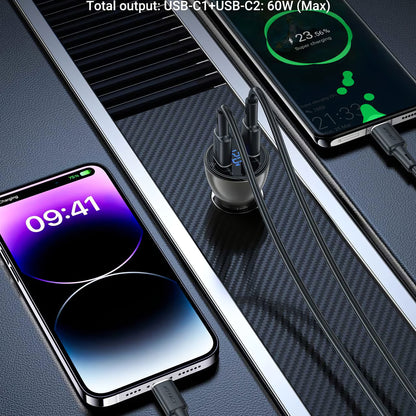 Ładowarka samochodowa Acefast B10, 60W, 3A, 2 x USB-C, czarna 