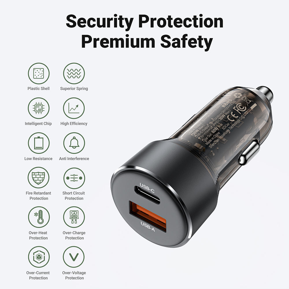 Ładowarka samochodowa Acefast B12, 60W, 3A, 1 x USB-A - 1 x USB-C, Czarna