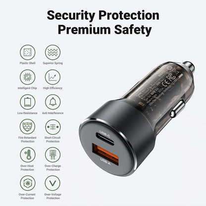 Ładowarka samochodowa Acefast B12, 60W, 3A, 1 x USB-A - 1 x USB-C, Czarna