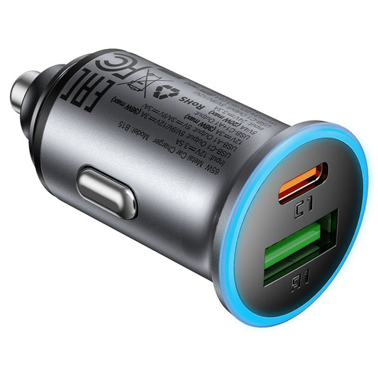 Ładowarka samochodowa Acefast B15, 65W, 3.25A, 1 x USB-A - 1 x USB-C, Szara