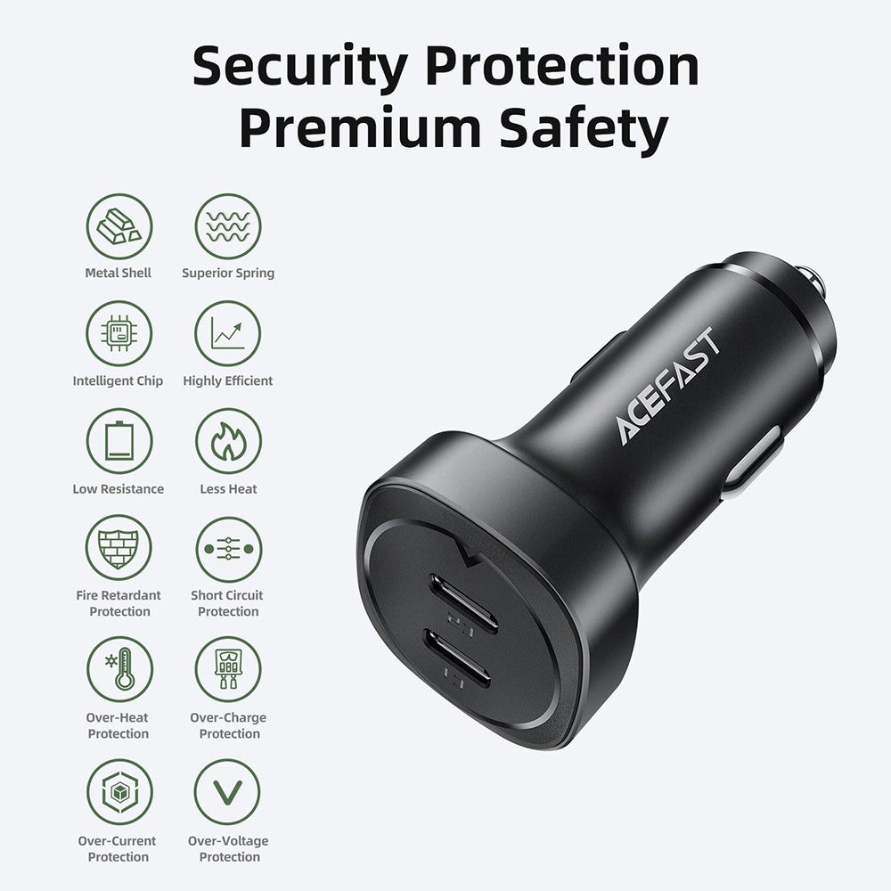 Ładowarka samochodowa Acefast B2, 72W, 3A, 2 x USB-C, Czarna