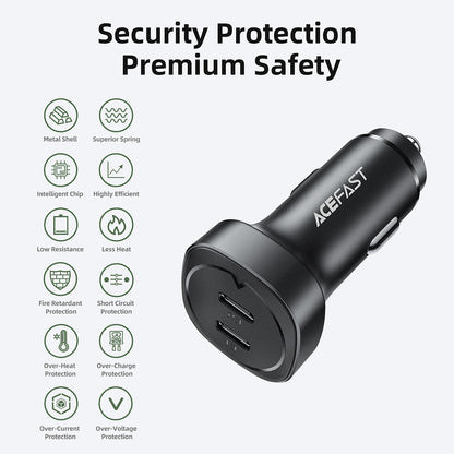 Ładowarka samochodowa Acefast B2, 72W, 3A, 2 x USB-C, Czarna