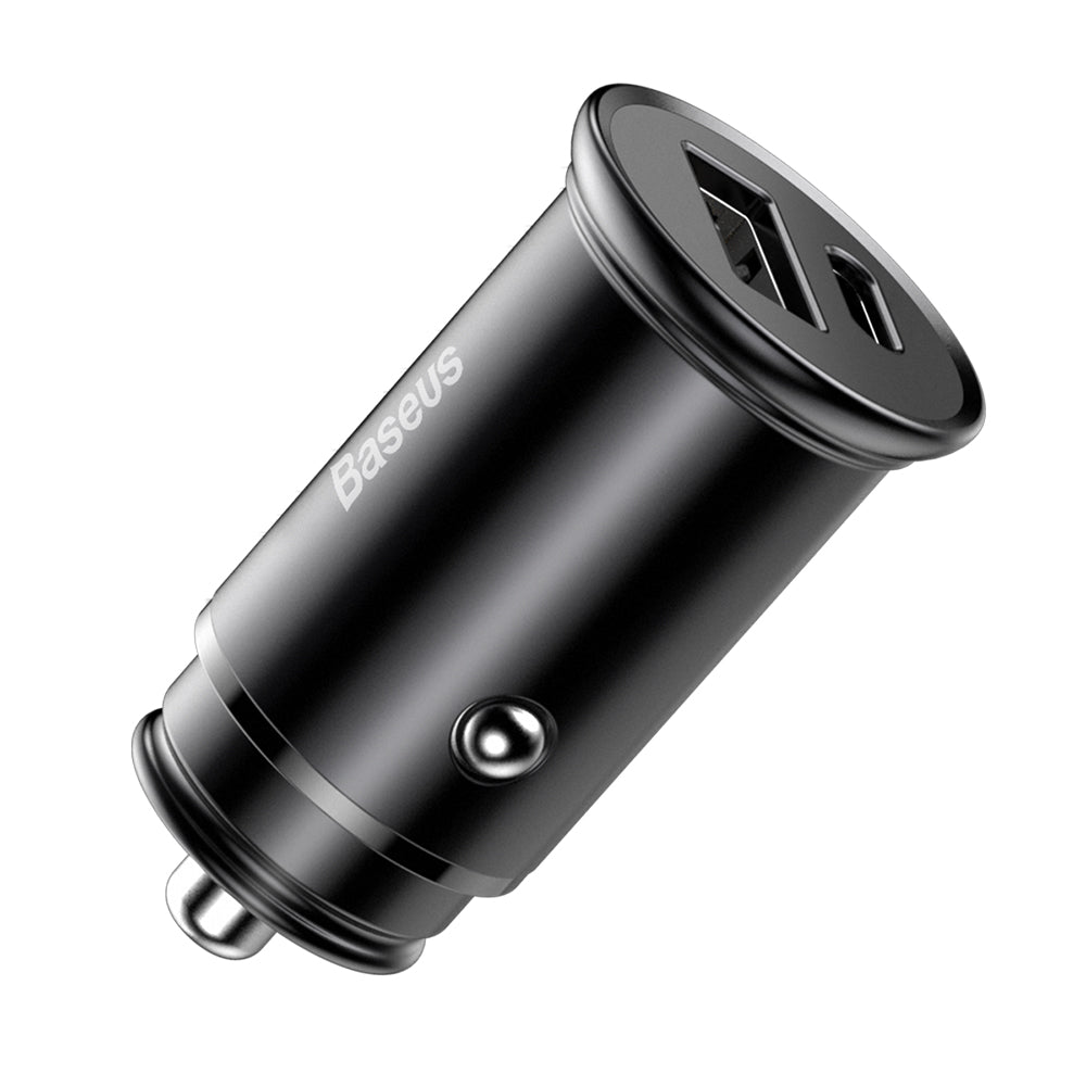 Ładowarka samochodowa Baseus Circular Metal, 30W, 5A, 1 x USB-A - 1 x USB-C, Czarna
