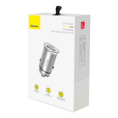 Ładowarka samochodowa Baseus Circular Metal, 30W, 5A, 1 x USB-A - 1 x USB-C, Szara