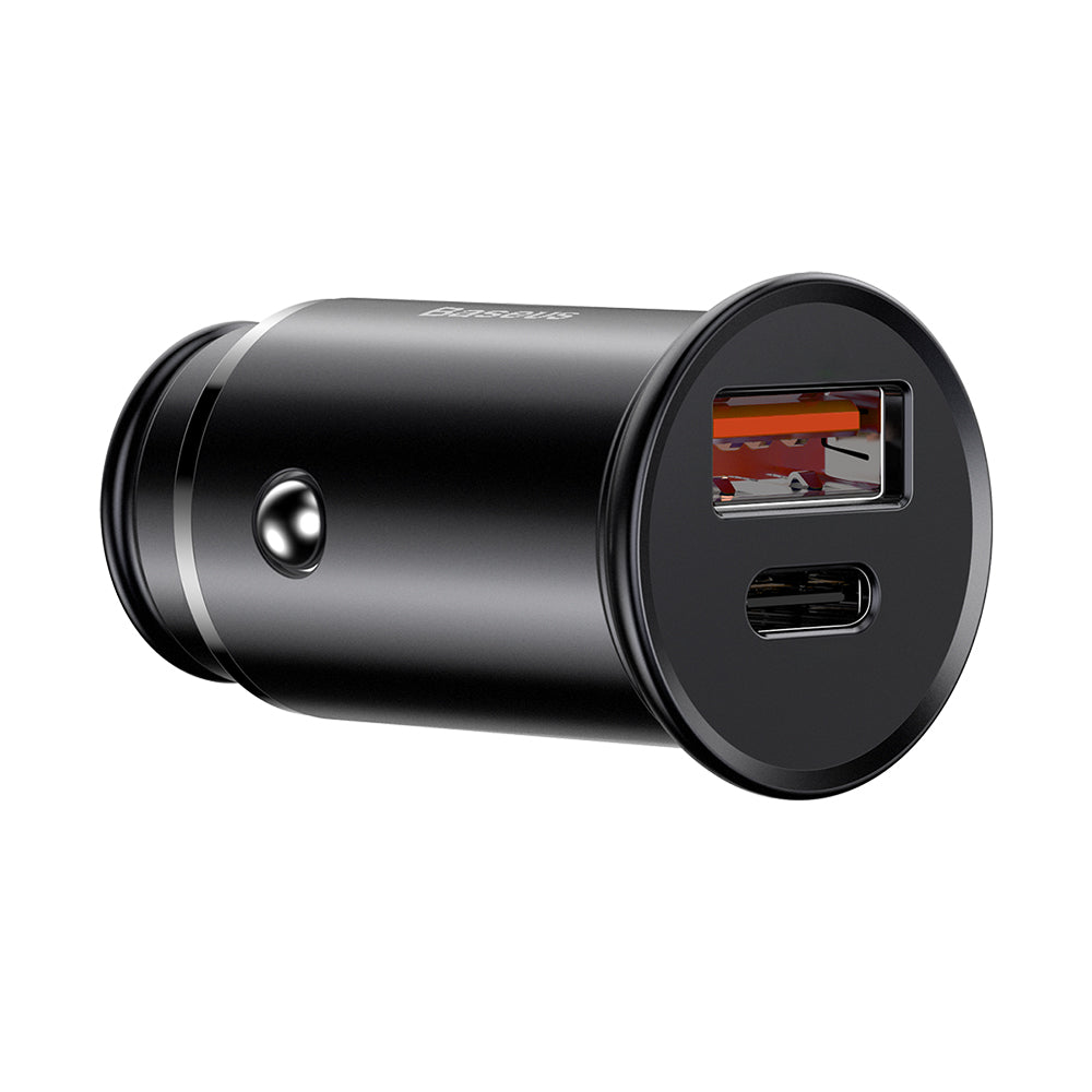 Ładowarka samochodowa Baseus Circular Metal, 30W, 5A, 1 x USB-A - 1 x USB-C, Czarna