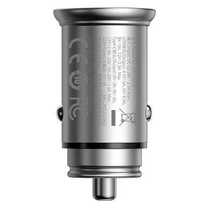 Ładowarka samochodowa Baseus Circular Metal, 30W, 5A, 1 x USB-A - 1 x USB-C, Szara