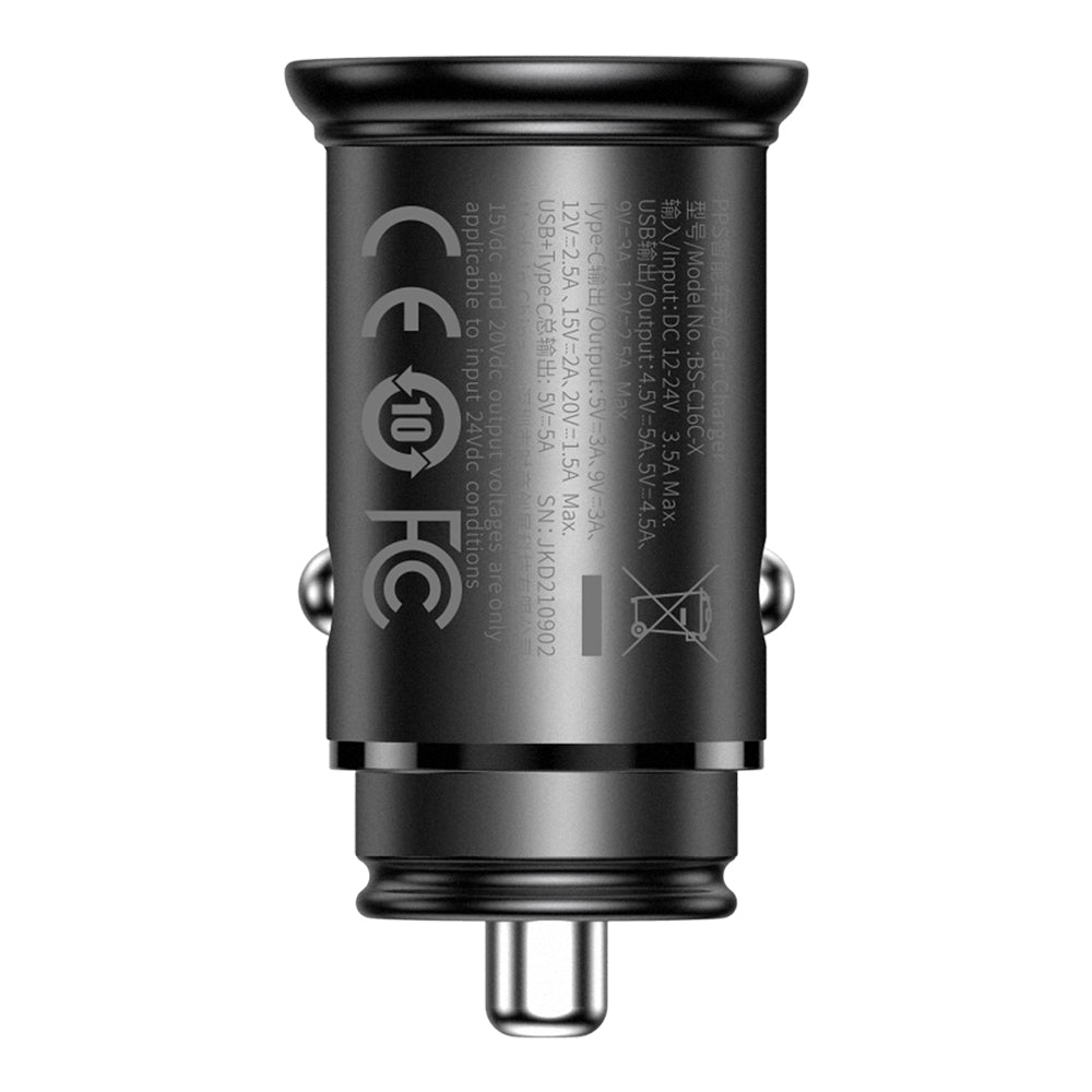 Ładowarka samochodowa Baseus Circular Metal, 30W, 5A, 1 x USB-A - 1 x USB-C, Czarna