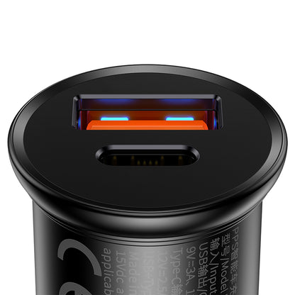 Ładowarka samochodowa Baseus Circular Metal, 30W, 5A, 1 x USB-A - 1 x USB-C, Czarna