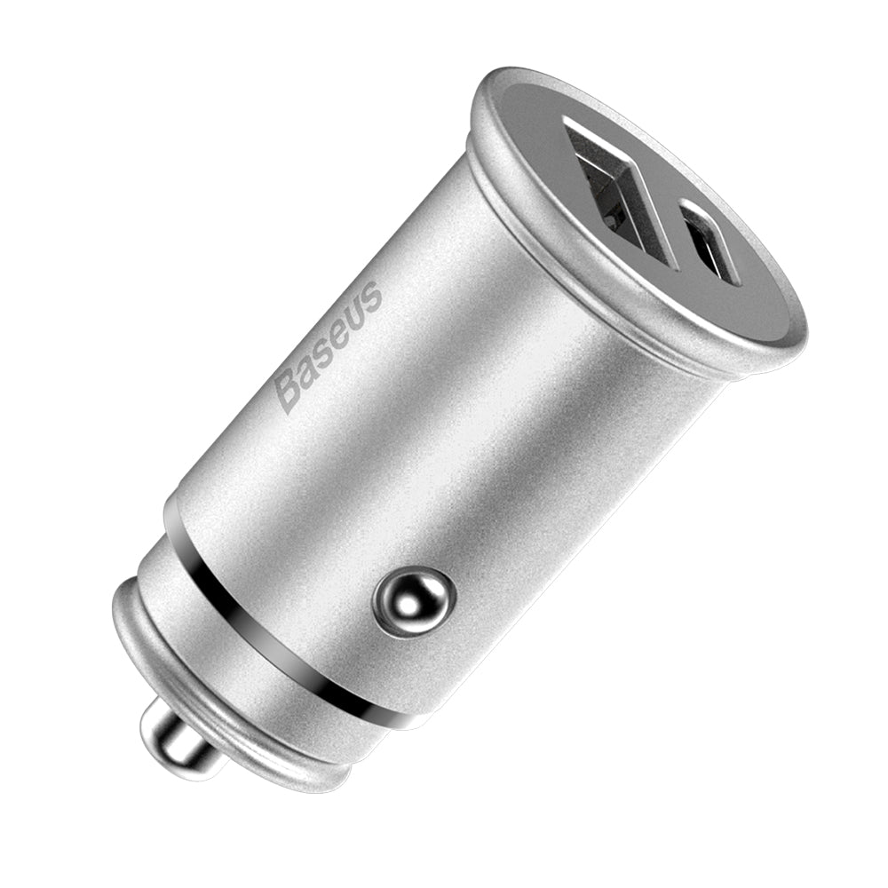 Ładowarka samochodowa Baseus Circular Metal, 30W, 5A, 1 x USB-A - 1 x USB-C, Szara