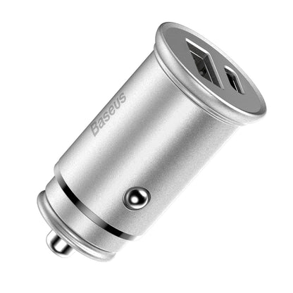 Ładowarka samochodowa Baseus Circular Metal, 30W, 5A, 1 x USB-A - 1 x USB-C, Szara