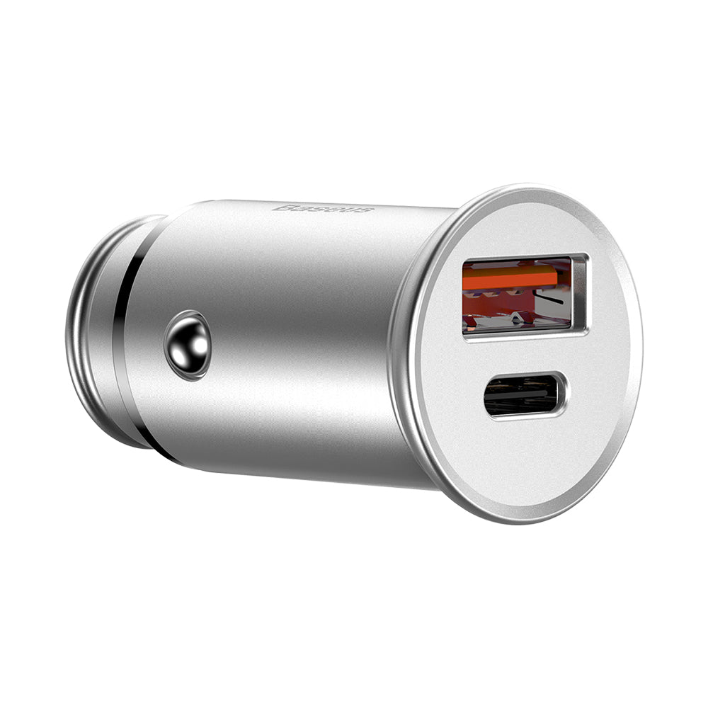 Ładowarka samochodowa Baseus Circular Metal, 30W, 5A, 1 x USB-A - 1 x USB-C, Szara