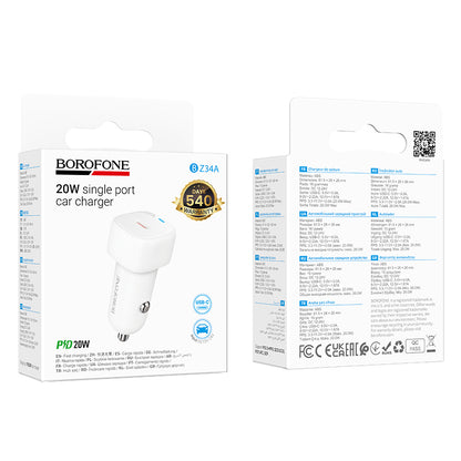 Ładowarka samochodowa Borofone BZ34A Cloud, 20W, 3A, 1 x USB-C, Biała