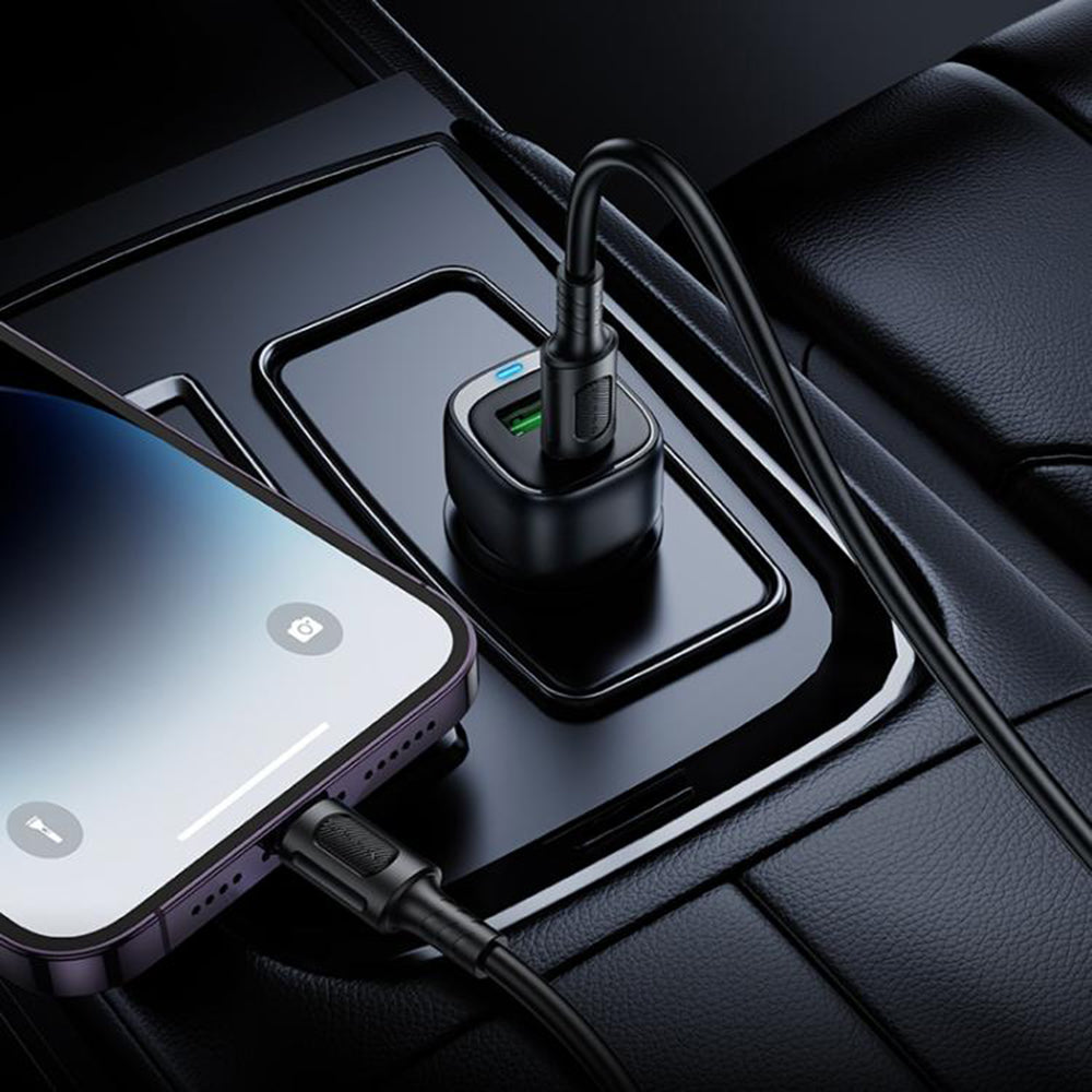 Ładowarka samochodowa Borofone BZ34B Cloud, 38W, 3A, 1 x USB-A - 1 x USB-C, Czarny