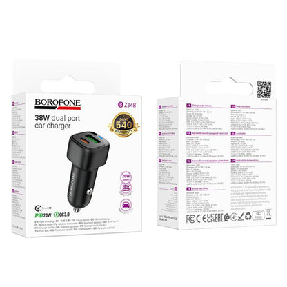Ładowarka samochodowa Borofone BZ34B Cloud, 38W, 3A, 1 x USB-A - 1 x USB-C, Czarny