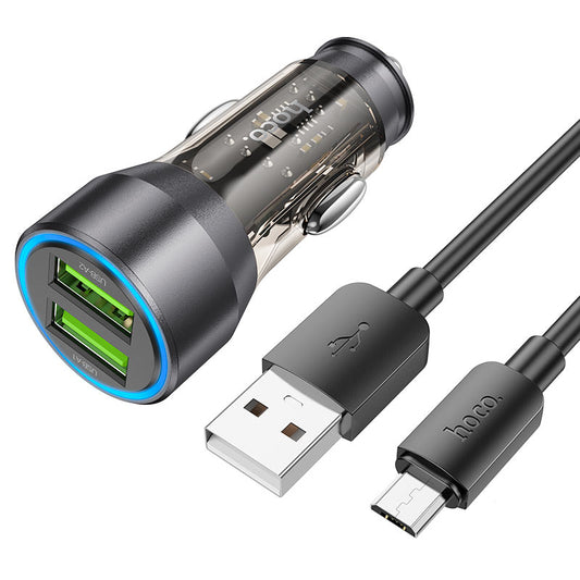 Ładowarka samochodowa z kablem microUSB HOCO NZ12, 36W, 3A, 2 x USB-A, czarna 