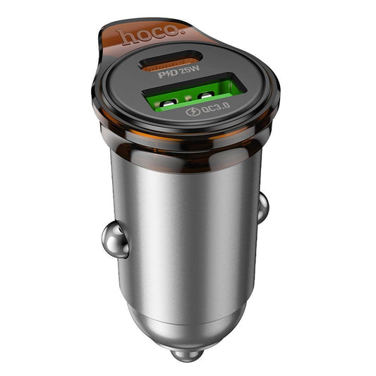 Ładowarka samochodowa z kablem Lightning HOCO NZ16A, 43W, 3A, 1 x USB-A - 1 x USB-C, Szara