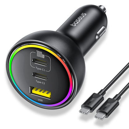 Ładowarka samochodowa z kablem USB-C Baseus, 152.5W, 5A, 1 x USB-A - 2 x USB-C, Czarna C00036101111-00