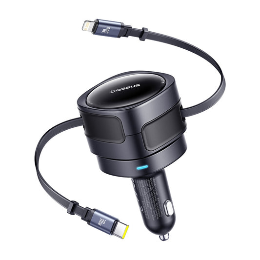 Ładowarka samochodowa z kablem USB-C / Lightning Baseus Enjoyment Max, 60W, 3A, Czarna C00035507121-00