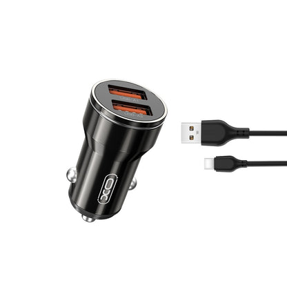 Ładowarka samochodowa z kablem USB-C XO Design CC48, 12W, 2.4A, 2 x USB-A, Szara