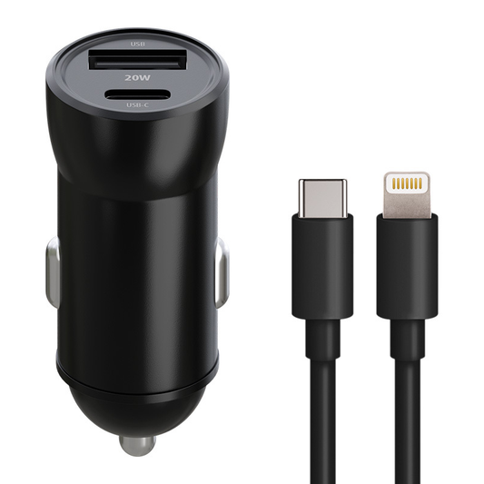 Ładowarka samochodowa z kablem Lightning MaXlife MXCC-04, 20W, 3A, 1 x USB-A - 1 x USB-C, Czarna