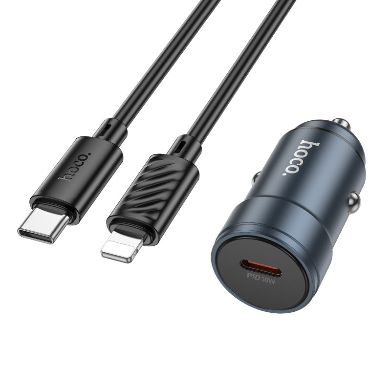 Ładowarka samochodowa z kablem Lightning HOCO Z57, 30W, 3A, 1 x USB-C, Szara