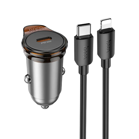Ładowarka samochodowa z kablem Lightning HOCO NZ16, 30W, 3A, 1 x USB-C, Szara