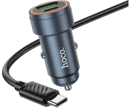 Ładowarka samochodowa z kablem USB-C HOCO Z57A, 30W, 3A, 1 x USB-A - 1 x USB-C, Szara