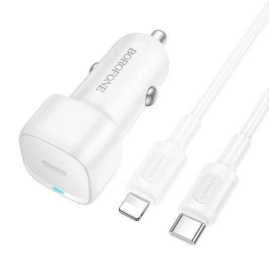 Ładowarka samochodowa z kablem Lightning Borofone BZ34B Cloud, 20W, 3A, 1 x USB-A - 1 x USB-C, Biała
