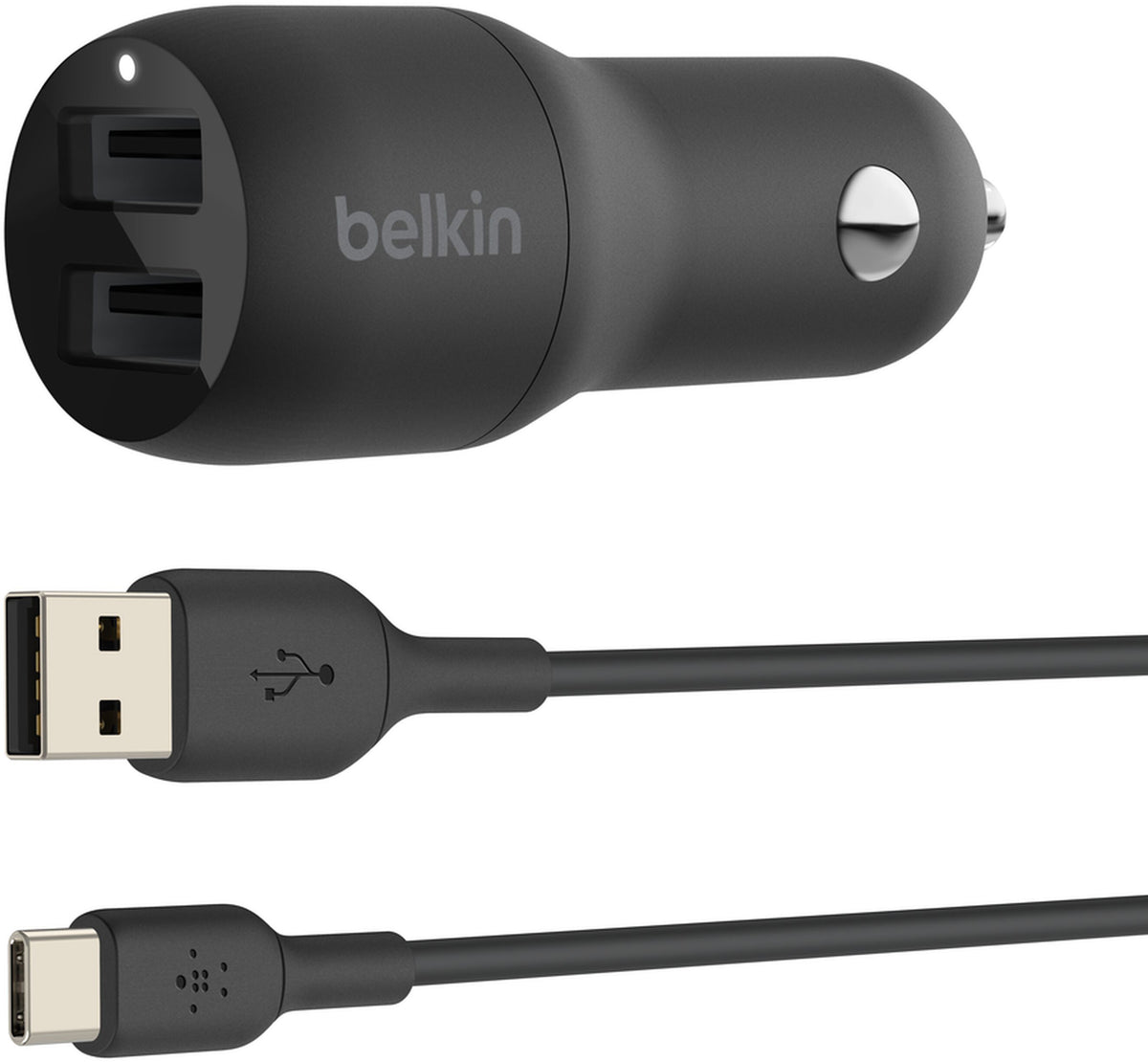 Ładowarka samochodowa z kablem USB-C Belkin BoostCharge Dual, 24W, 2.4A, 2 x USB-A, czarna CCE001bt1MBK