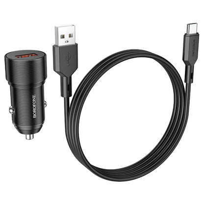 Ładowarka samochodowa z kablem USB-C Borofone BZ19A Wisdom, 18W, 3A, 1 x USB-A, czarna 