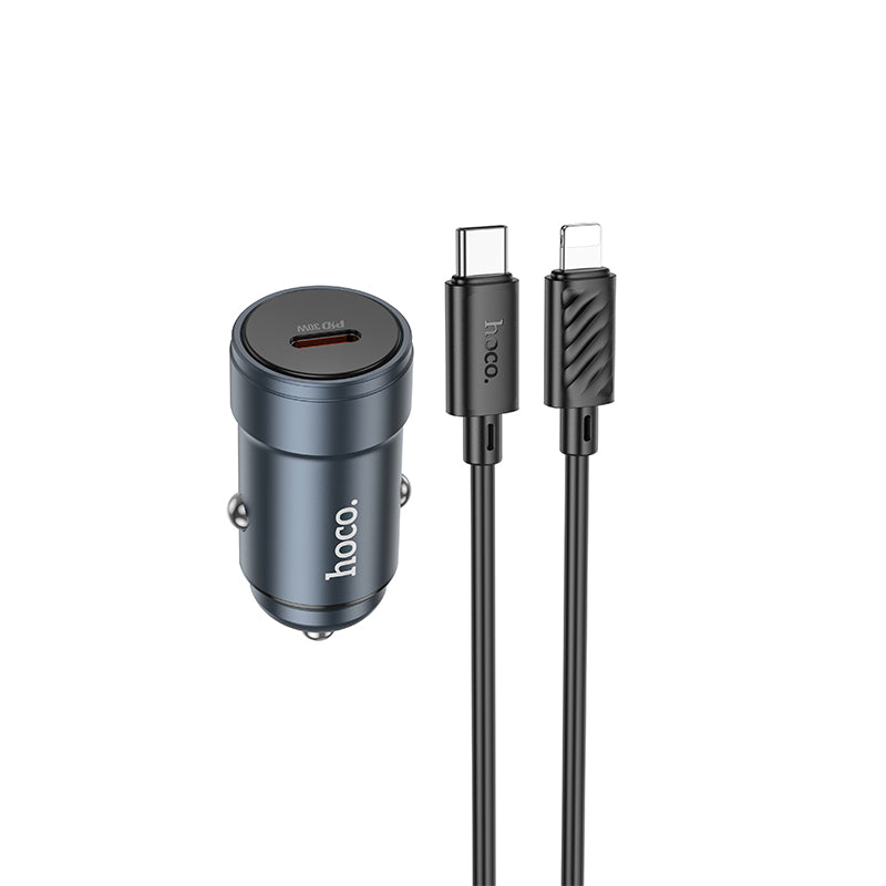 Ładowarka samochodowa z kablem Lightning HOCO Z57, 30W, 3A, 1 x USB-C, Szara