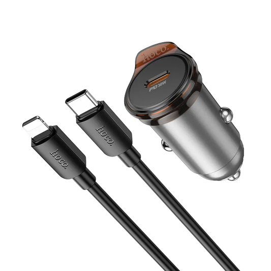 Ładowarka samochodowa z kablem Lightning HOCO NZ16, 30W, 3A, 1 x USB-C, Szara