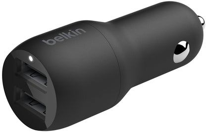 Belkin BoostCharge Dual Lightning Cable Car Charger, 24W, 2.4A, 2 x USB-A, Black CCD001bt1MBK