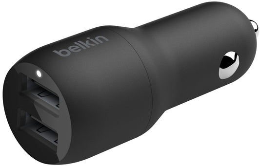 Ładowarka samochodowa z kablem Lightning Belkin BoostCharge Dual, 24W, 2.4A, 2 x USB-A, czarna CCD001bt1MBK