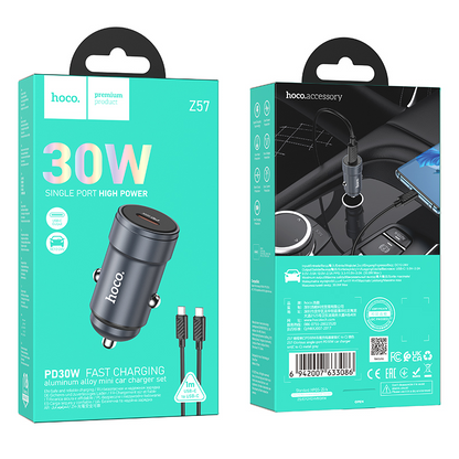 Car Charger With USB-C Cable HOCO Z57, 30W, 3A, 1 x USB-C, Gray