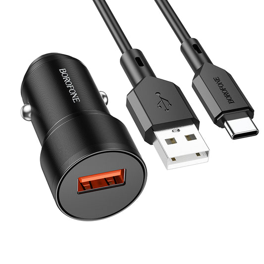 Ładowarka samochodowa z kablem USB-C Borofone BZ19A Wisdom, 18W, 3A, 1 x USB-A, czarna 