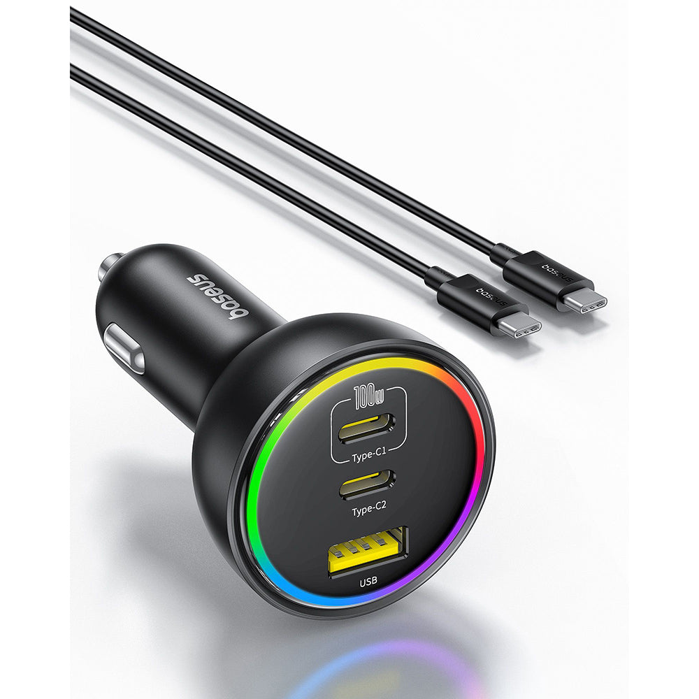 Ładowarka samochodowa z kablem USB-C Baseus, 152.5W, 5A, 1 x USB-A - 2 x USB-C, Czarna C00036101111-00