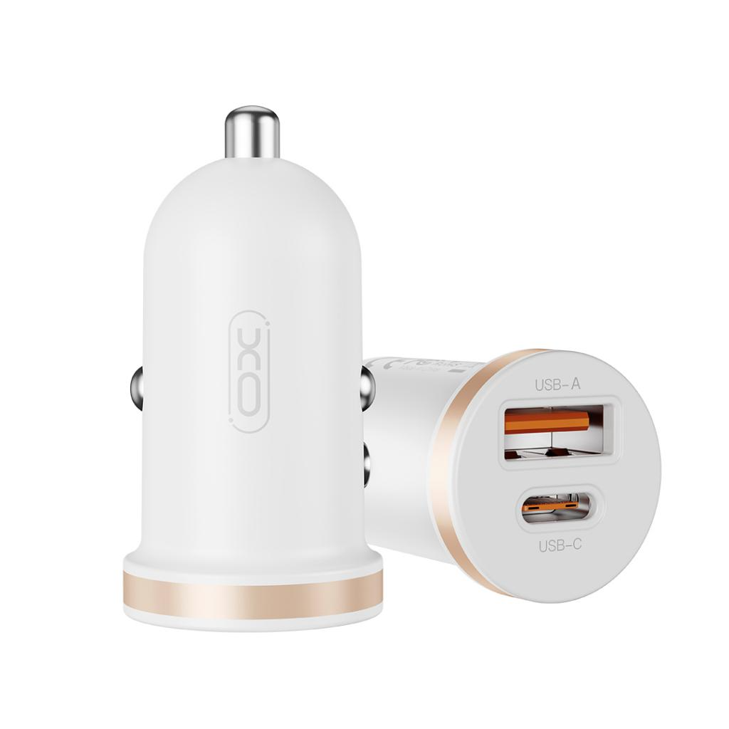 Ładowarka samochodowa z kablem Lightning XO Design CC56, 30W, 3A, 1 x USB-A - 1 x USB-C, Biała
