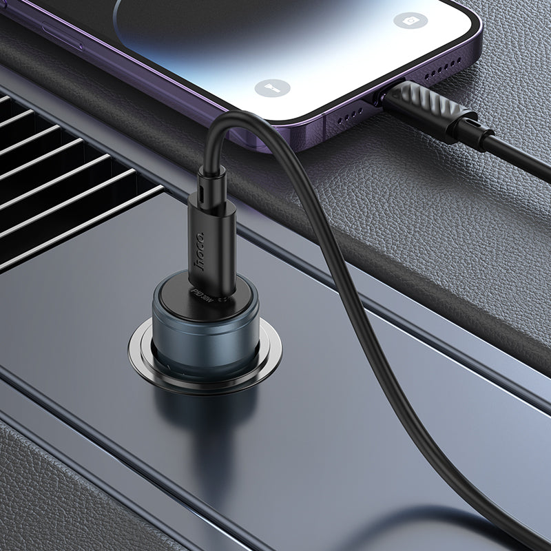 Ładowarka samochodowa z kablem Lightning HOCO Z57, 30W, 3A, 1 x USB-C, Szara