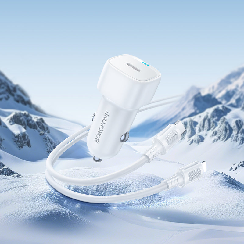 Ładowarka samochodowa z kablem Lightning Borofone BZ34B Cloud, 20W, 3A, 1 x USB-A - 1 x USB-C, Biała