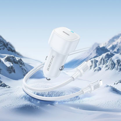 Ładowarka samochodowa z kablem Lightning Borofone BZ34B Cloud, 20W, 3A, 1 x USB-A - 1 x USB-C, Biała