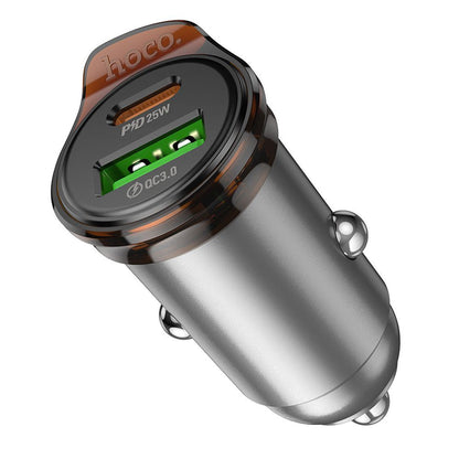 Ładowarka samochodowa z kablem USB-C HOCO NZ16A, 43W, 3A, 1 x USB-A - 1 x USB-C, Szara