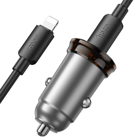 Ładowarka samochodowa z kablem Lightning HOCO NZ16B, 45W, 3A, 2 x USB-C, Szara