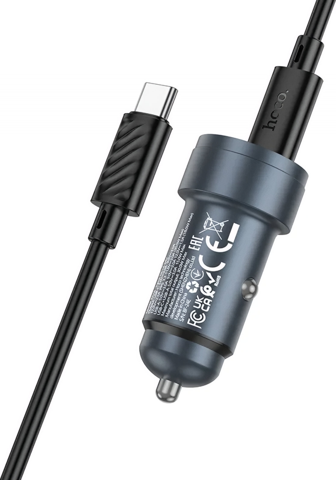 Ładowarka samochodowa z kablem USB-C HOCO Z57A, 30W, 3A, 1 x USB-A - 1 x USB-C, Szara