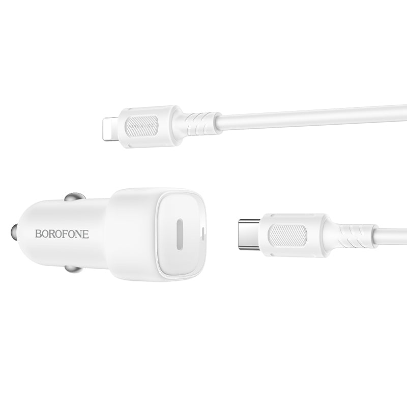 Ładowarka samochodowa z kablem Lightning Borofone BZ34B Cloud, 20W, 3A, 1 x USB-A - 1 x USB-C, Biała