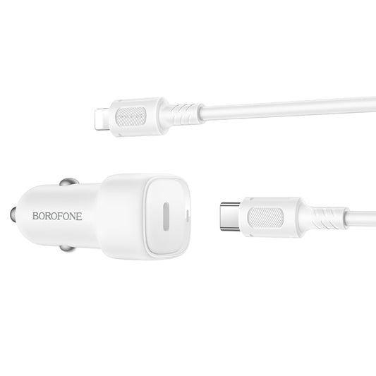 Ładowarka samochodowa z kablem Lightning Borofone BZ34B Cloud, 20W, 3A, 1 x USB-A - 1 x USB-C, Biała